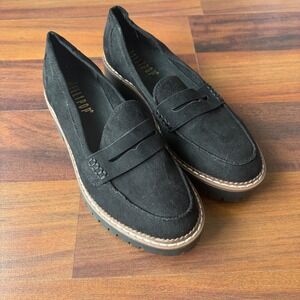 Jellypop Paris Black Suede Loafer Lug Sole Chunky Platform Shoes Womens Size 7